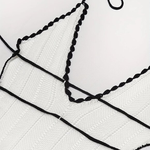 White Open Back Semi Sheer Knit Halter Maxi Dress - Picture 5 of 10